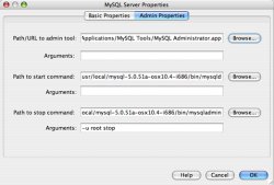 Диалоговое окно "Свойства сервера MySQL": свойства администрирования